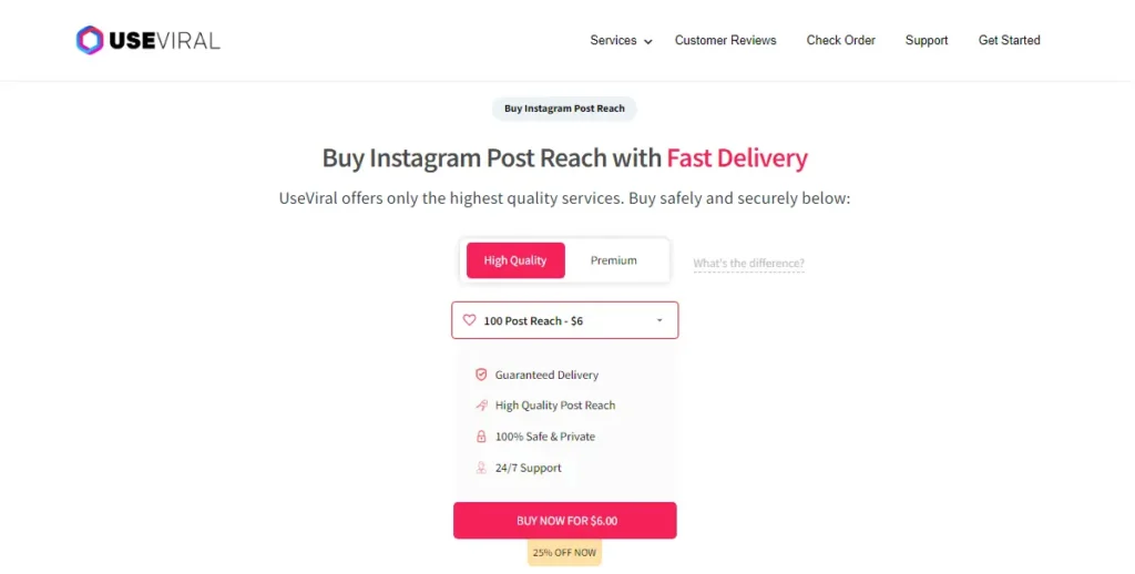 Instagram Post Reach UseViral Landing Page